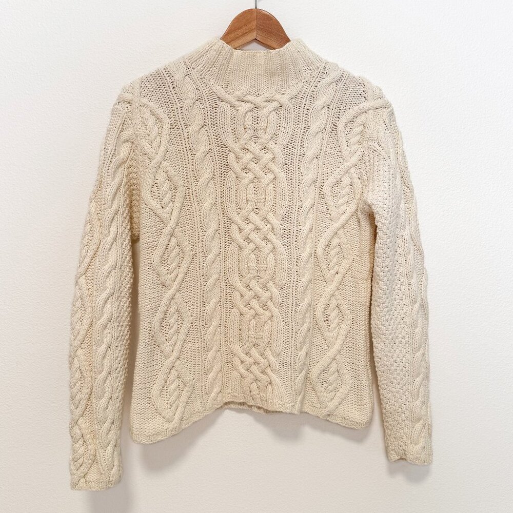Vintage Blanc Bleu Ivory Mock Neck Cotton Fisherman Sweater Cable Knit